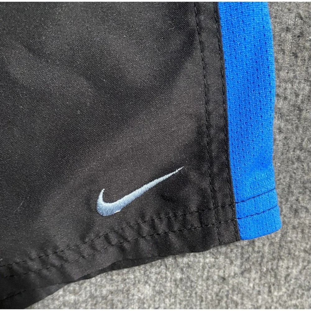 Nike Mens Black Blue Stripe Swim Trunks Lined Athletic Shorts NESS7400 L